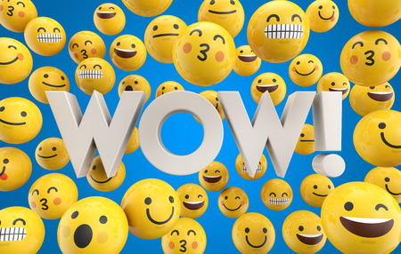 Set of emoji emoticon character faces with the word WOW, 3D Renderingの写真素材