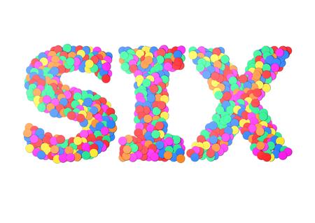 Six confetti type word. 3D rendering
