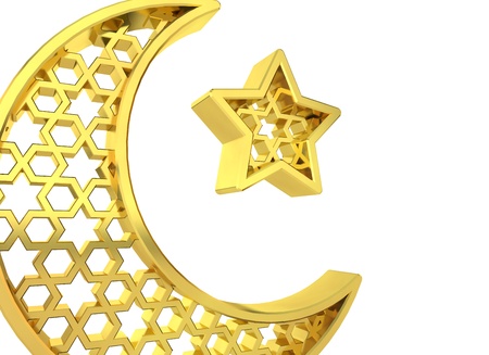 Ramadan Kareem moon and star. 3D Renderingの写真素材
