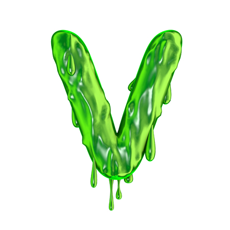 Green dripping slime halloween capital letter Vの写真素材