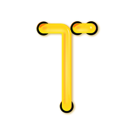 Neon tube style light letter T. Glowing neon Capital letter. 3D renderingの写真素材