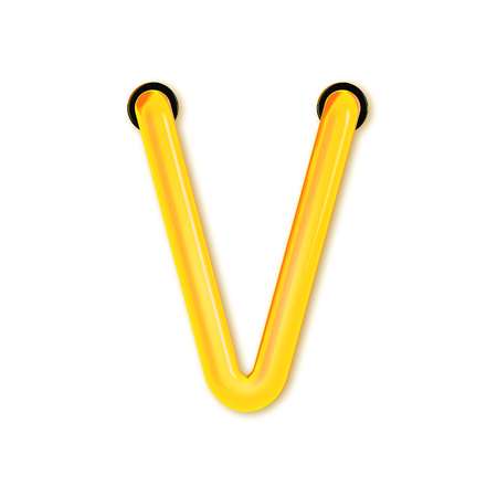 Neon tube style light letter V. Glowing neon Capital letter. 3D renderingの写真素材