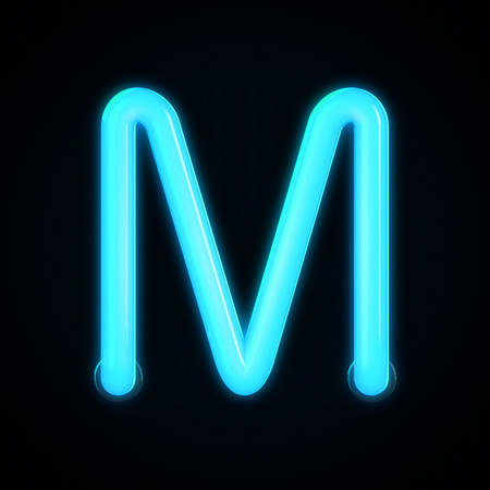 Blue neon glowing light letter M capital letter. 3D renderingの写真素材