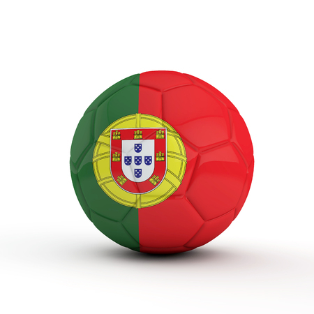 Portugal flag soccer football against a plain white background. 3D Renderingの写真素材