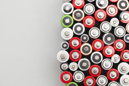 Batteries background. Energy supply and recycling conceptの写真素材