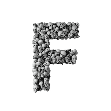 Skull font letter F. Letter made from lots of skulls. 3D Rendering の写真素材