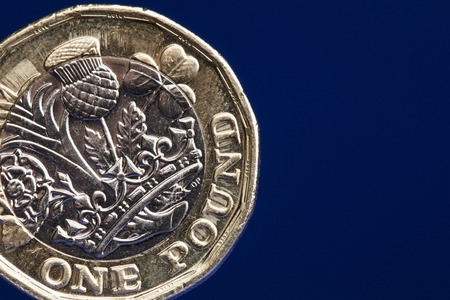 British sterling one pound coin currencyの写真素材
