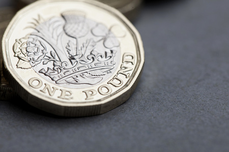 British sterling one pound coin currencyの写真素材