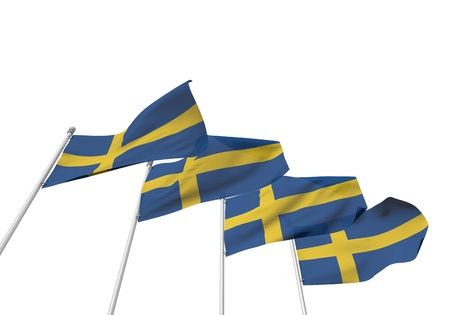 Sweden flags in a row with a white background. 3D Rendering