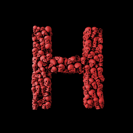 Letter H red skull font. Type made from skulls. 3D Renderingの写真素材