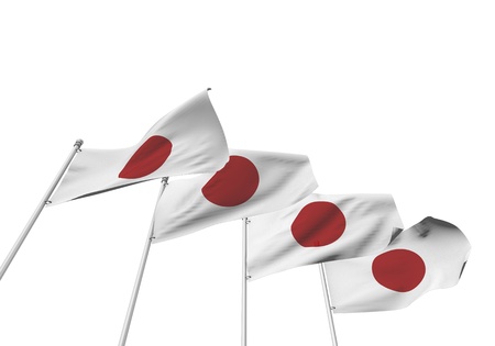 Japan flags in a row with a white background. 3D Rendering