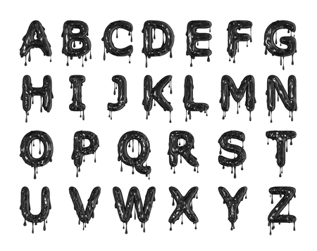Black dripping slime halloween alphabet letters. 3D Renderingの写真素材