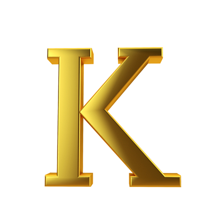 Shiny gold letter K on a plain white background. 3D Renderingの写真素材