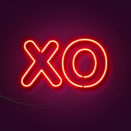XO - Neon sign a purple background. Valentines background. 3D Renderingの写真素材