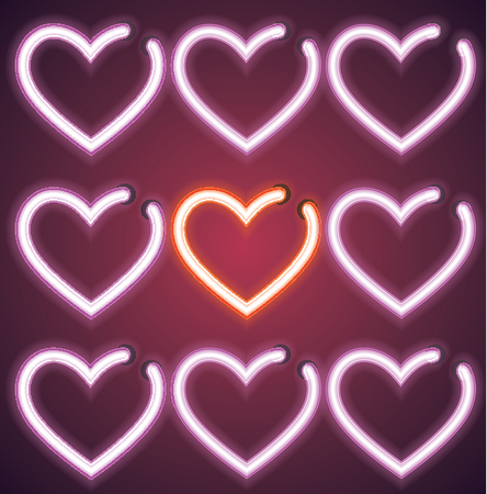 Valentine's neon heart vector signのイラスト素材