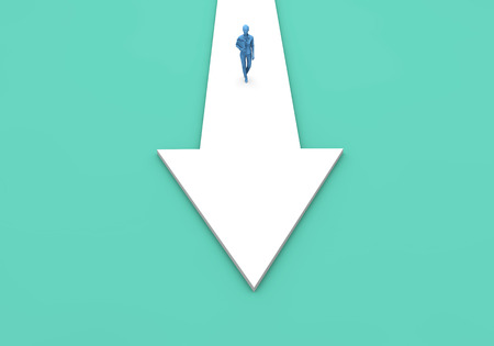 Businesswoman following an arrow direction. Business success concept. 3D Rendering