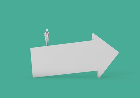 Businessnwoman standing on a white arrow. Business growth and develpment concept. 3D Renderingの写真素材