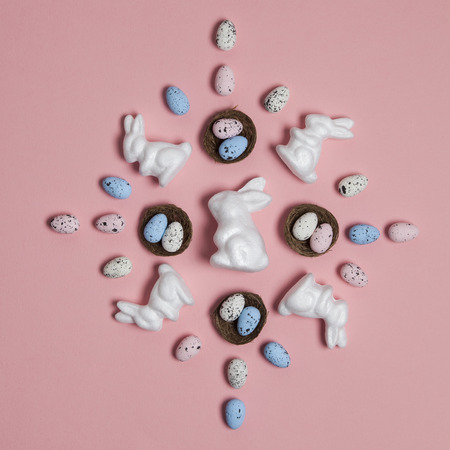 Easter background with eggs and bunnies