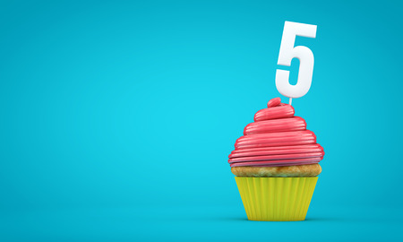 Number 5 birthday celebration cupcake. 3D Renderingの写真素材