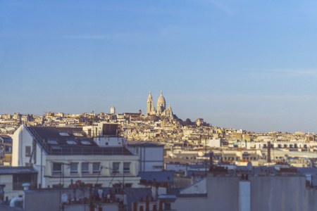 A view of the sacre coeur across the city of Paris, Franceの写真素材