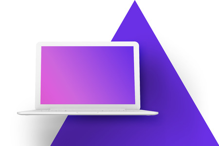 Laptop template mockup. White open laptop on a pattern background. 3D renderingの写真素材
