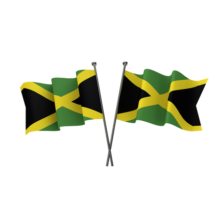Jamaica flags crossed isolated on a white background. 3D Renderingの写真素材