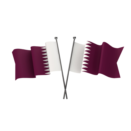 Qatar flags crossed isolated on a white background. 3D Renderingの写真素材