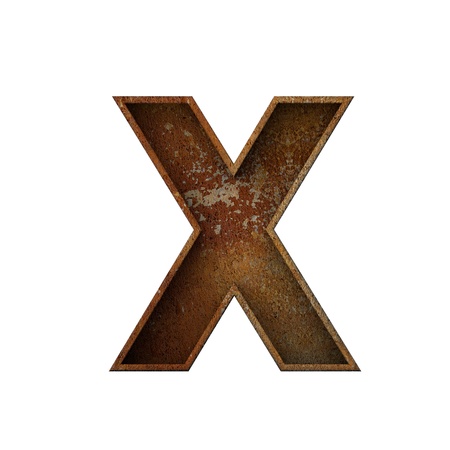 Letter X grunge rusted font. 3D Renderingの写真素材