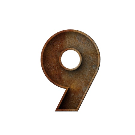 Number 9 grunge rusted font. 3D Renderingの写真素材