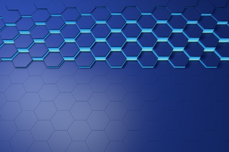 Glowing blue hexagon pattern background. 3D rendering