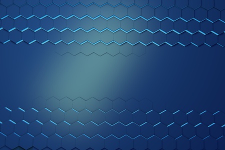 Glowing blue hexagon pattern background. 3D renderingの写真素材