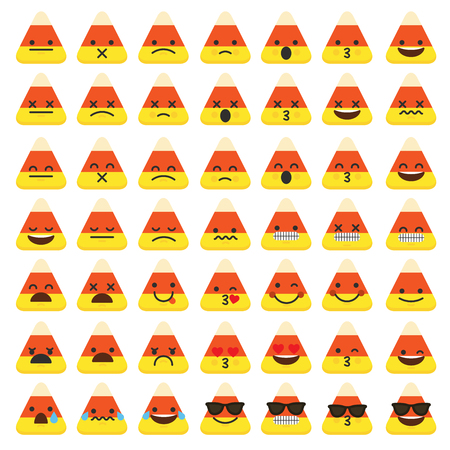 Set of emoji candy corn halloween emoticon character faces.  のイラスト素材