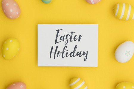 Colourful easter eggs with a handwritten easter message