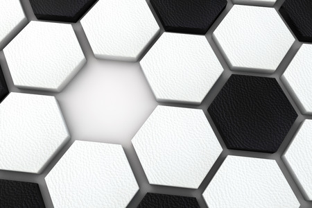 Soccer ball hexagon background. black and white football pattern. 3d Rendering