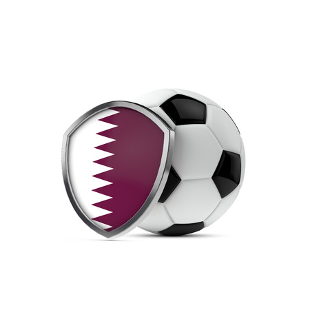 Qatar national flag shield with a soccer ball. 3D Renderingの写真素材