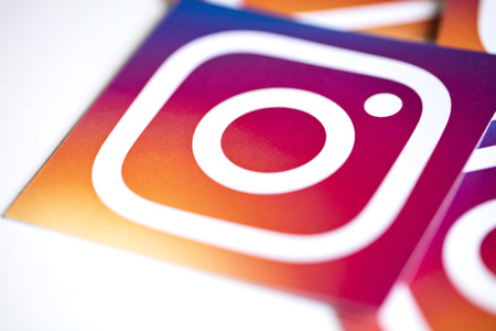 OXFORD, UK - NOVEMBER 17th 2016: A collection of Instagram logos printed onto paper. Instagram is a popular social media application for sharing images and videosのeditorial素材