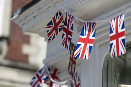 Union Jack flags hang in Windsor in preperation for the royal weddingの写真素材