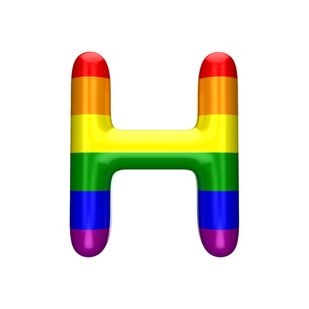 Letter H gay pride rainbow flag alphabet. LGBT font. 3D Renderingの写真素材