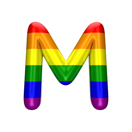 Letter M gay pride rainbow flag alphabet. LGBT font. 3D Renderingの写真素材