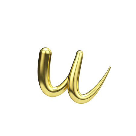 Letter U gold handwritten script font. 3D Renderingの写真素材