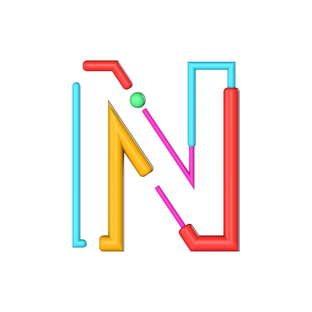 Letter N abstract modern color line font alphabet. 3D Renderingの写真素材