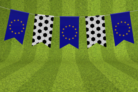 Europe flag and soccer ball texture football flag bunting. 3D Renderingの写真素材