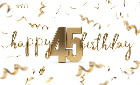 Happy 45th birthday gold greeting background. 3D Renderingの写真素材