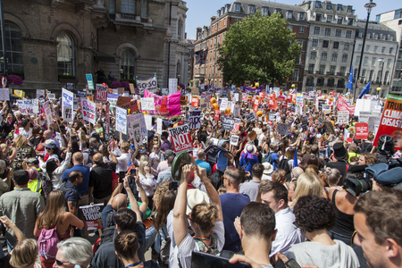 LONDON, UK - July 14th 2018: Large crowds of protesters gather in central London to demonstrate against President Trump's visit to the UKのeditorial素材