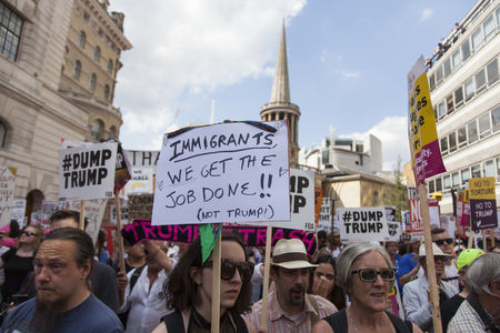 LONDON, UK - July 14th 2018: Large crowds of protesters gather in central London to demonstrate against President Trump's visit to the UKのeditorial素材