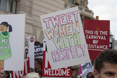 LONDON, UK - July 14th 2018: Large crowds of protesters gather in central London to demonstrate against President Trump's visit to the UKのeditorial素材