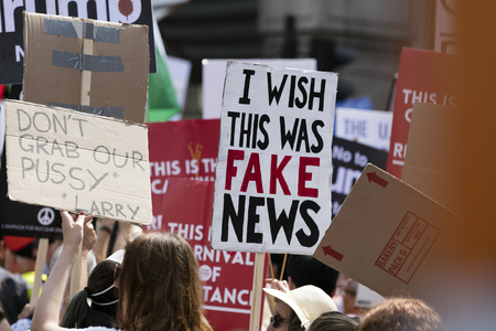 LONDON, UK - July 14th 2018: Large crowds of protesters gather in central London to demonstrate against President Trump's visit to the UKのeditorial素材
