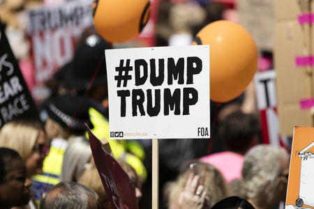 LONDON, UK - July 14th 2018: Large crowds of protesters gather in central London to demonstrate against President Trump's visit to the UKのeditorial素材
