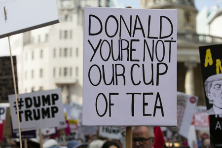 LONDON, UK - July 14th 2018: Large crowds of protesters gather in central London to demonstrate...