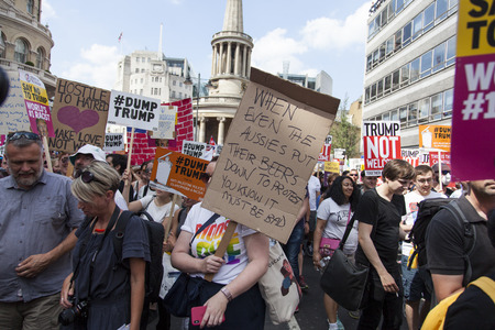 LONDON, UK - July 14th 2018: Large crowds of protesters gather in central London to demonstrate against President Trump's visit to the UKのeditorial素材